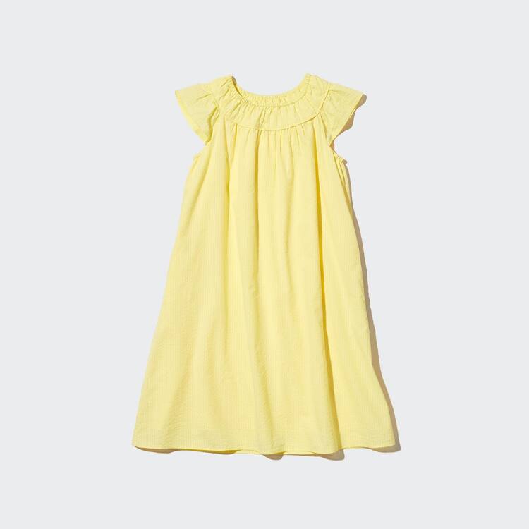 Uniqlo Seersucker Gathered Kratke Sleeved Saty Detske Žlté | VDARSF-096