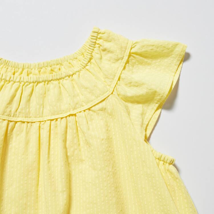 Uniqlo Seersucker Gathered Kratke Sleeved Saty Detske Žlté | VDARSF-096