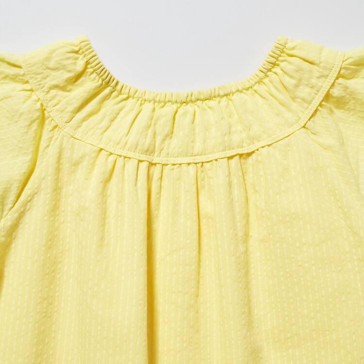 Uniqlo Seersucker Gathered Kratke Sleeved Saty Detske Žlté | VDARSF-096