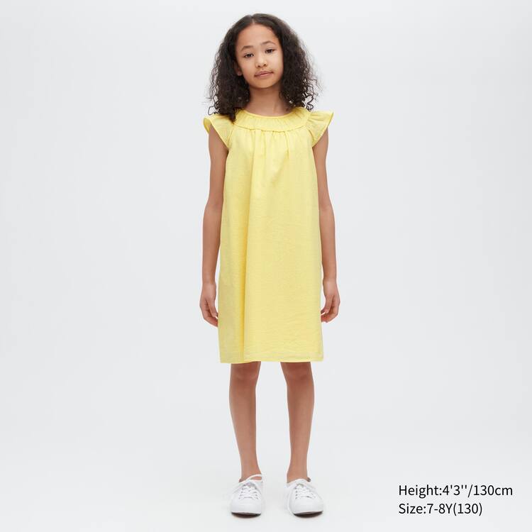 Uniqlo Seersucker Gathered Kratke Sleeved Saty Detske Žlté | VDARSF-096