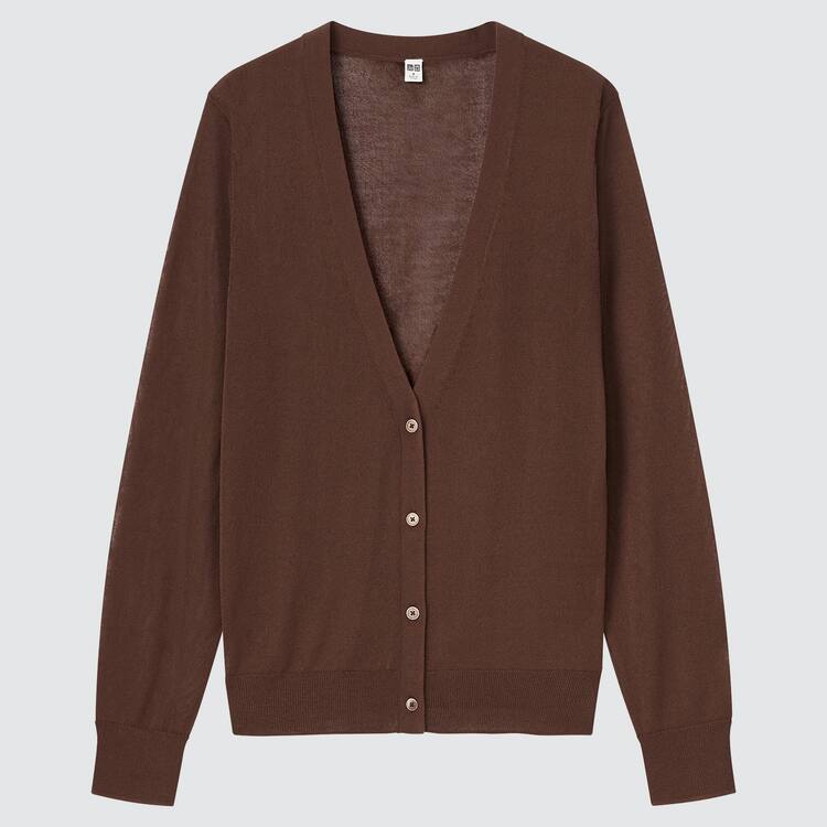 Uniqlo Sheer V Neck Kardigán Damske Hnede | MXAJFH-391