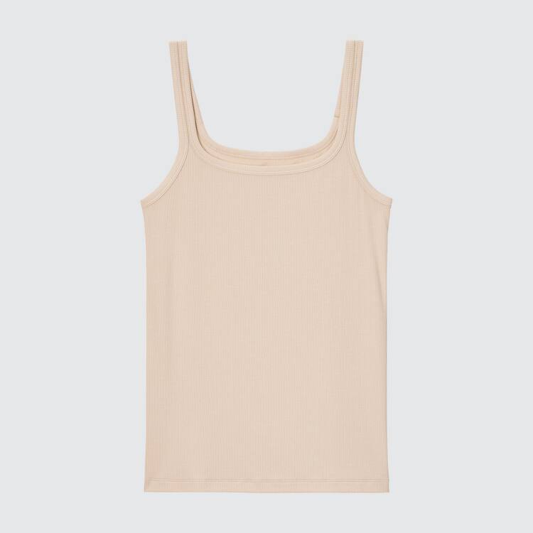 Uniqlo Silk Blend Airism Rebrovaný Bez Rukavov Topy Damske Béžové | SZRPHG-237