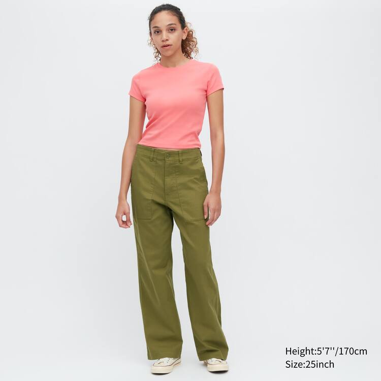 Uniqlo Siroke Topanky Leg Baker Nohavice Damske Olivovo Zelená | DWGNMB-964