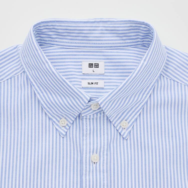 Uniqlo Slim Fit Pruhované Oxford (Button-down Collar) Kosele Panske Modre | BQJLFS-726
