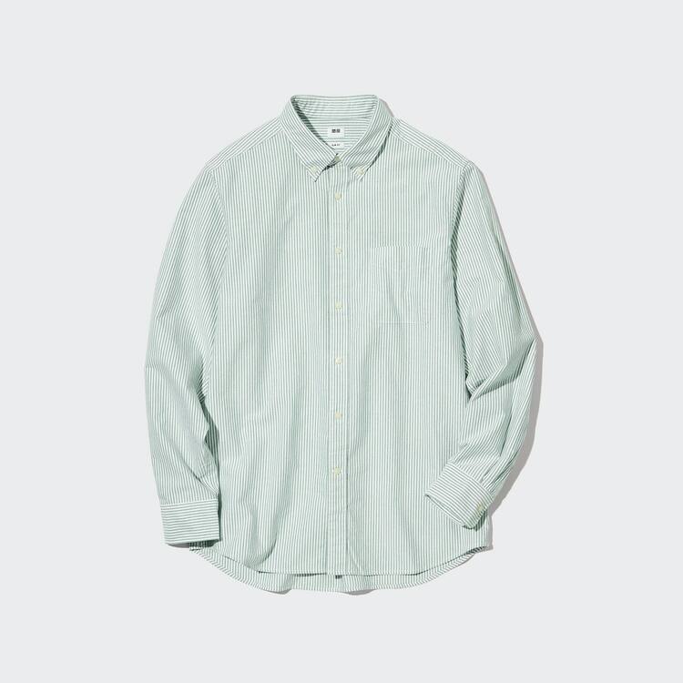 Uniqlo Slim Fit Pruhované Oxford (Button-down Collar) Kosele Panske Zelene | DTBJOP-316