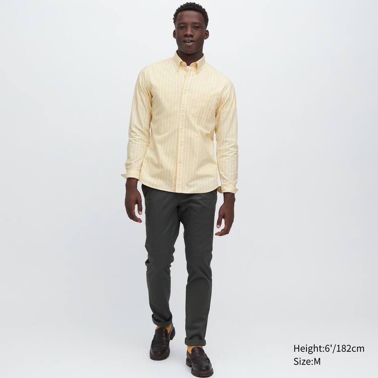 Uniqlo Slim Fit Pruhované Oxford Kosele Panske Žlté | QHAYFL-731