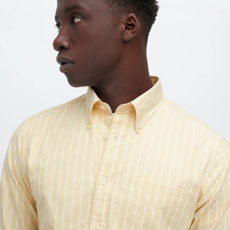 Uniqlo Slim Fit Pruhované Oxford Kosele Panske Žlté | QHAYFL-731
