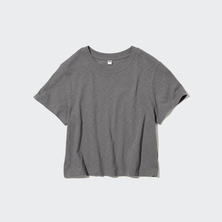 Uniqlo Slub Bavlnene Cropped Kratke Sleeved Tricko Damske Siva | MTYXAE-403