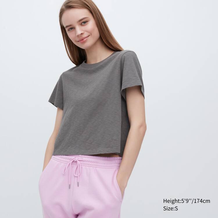Uniqlo Slub Bavlnene Cropped Kratke Sleeved Tricko Damske Siva | MTYXAE-403