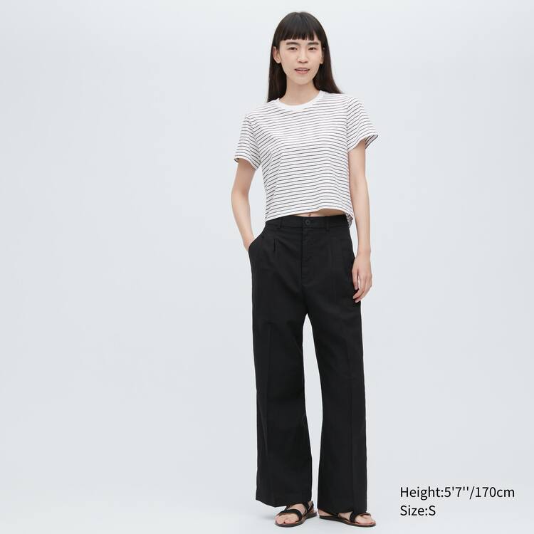 Uniqlo Slub Jersey Cropped Pruhované Kratke Sleeved Tricko Damske Biele Čierne | POXENB-642