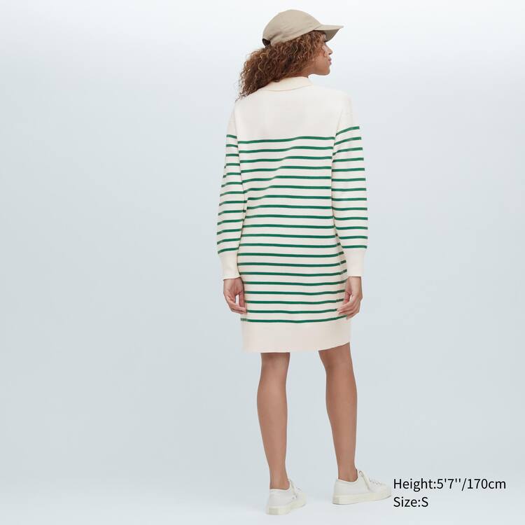 Uniqlo Smooth Bavlnene Knit Pruhované Long Sleeved Saty Damske Biele Zelene | WACYHB-985