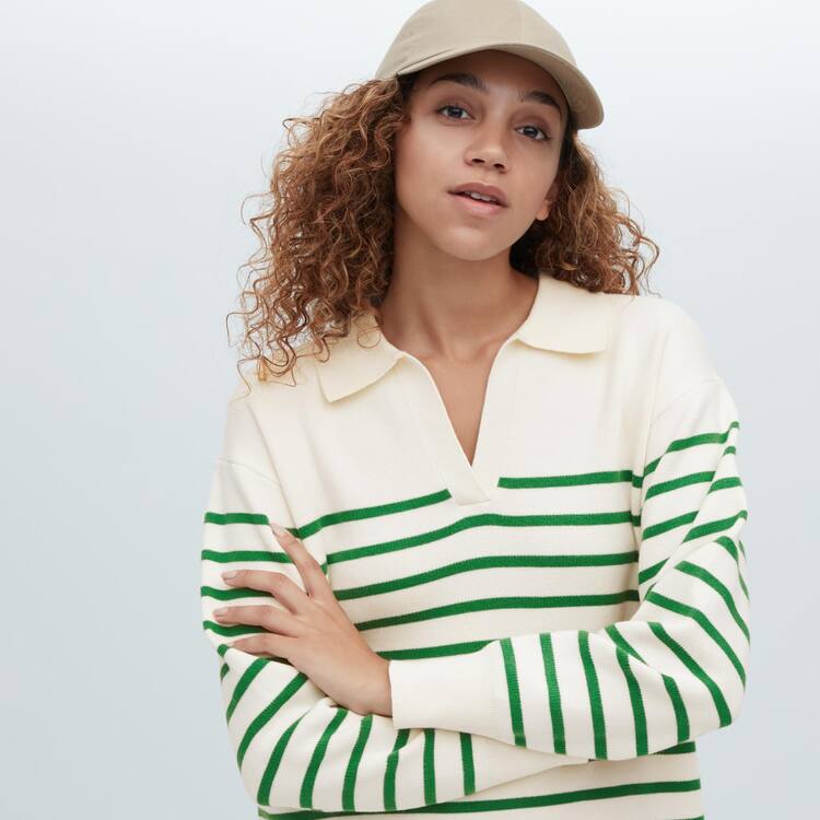 Uniqlo Smooth Bavlnene Knit Pruhované Long Sleeved Saty Damske Biele Zelene | WACYHB-985