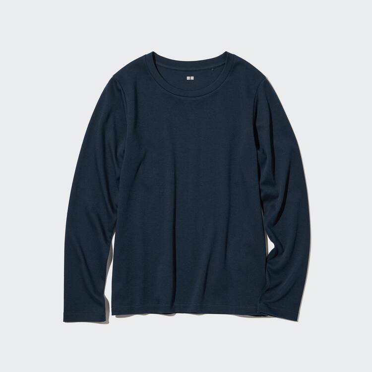 Uniqlo Smooth Stretch Bavlnene Crew Neck Long Sleeved Topy Damske Modre | NHQTAK-132