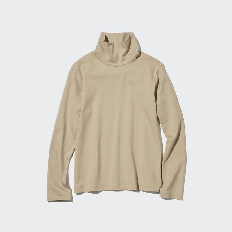 Uniqlo Smooth Stretch Bavlnene Turtleneck Long Sleeved Topy Damske Béžové | QAFNYM-981