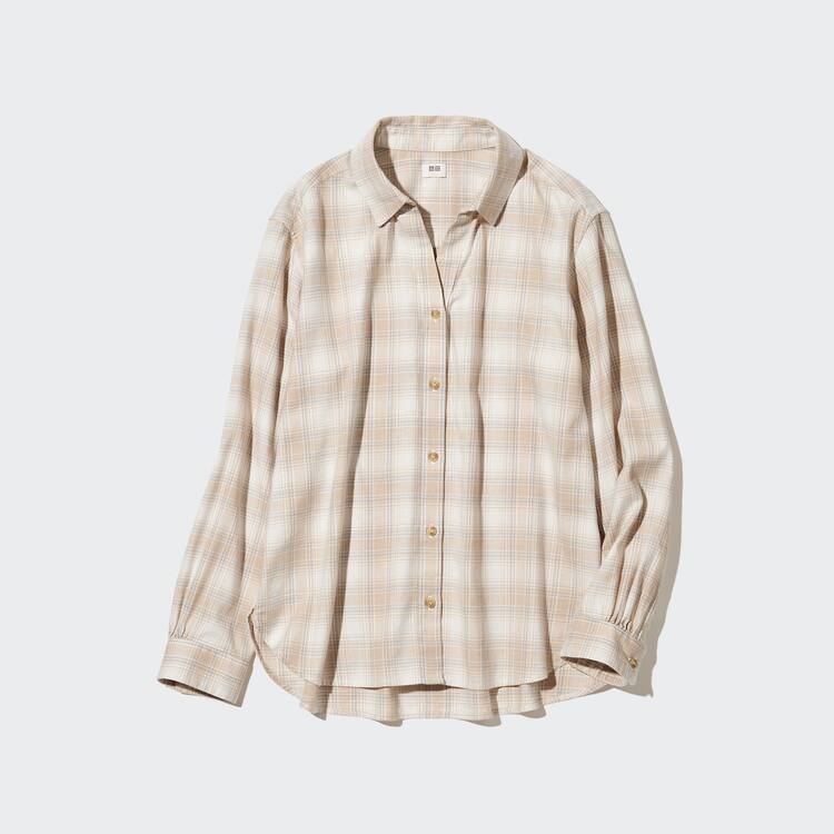 Uniqlo Soft Brushed Checked Long Sleeved Kosele Damske Béžové | CFUZBH-236