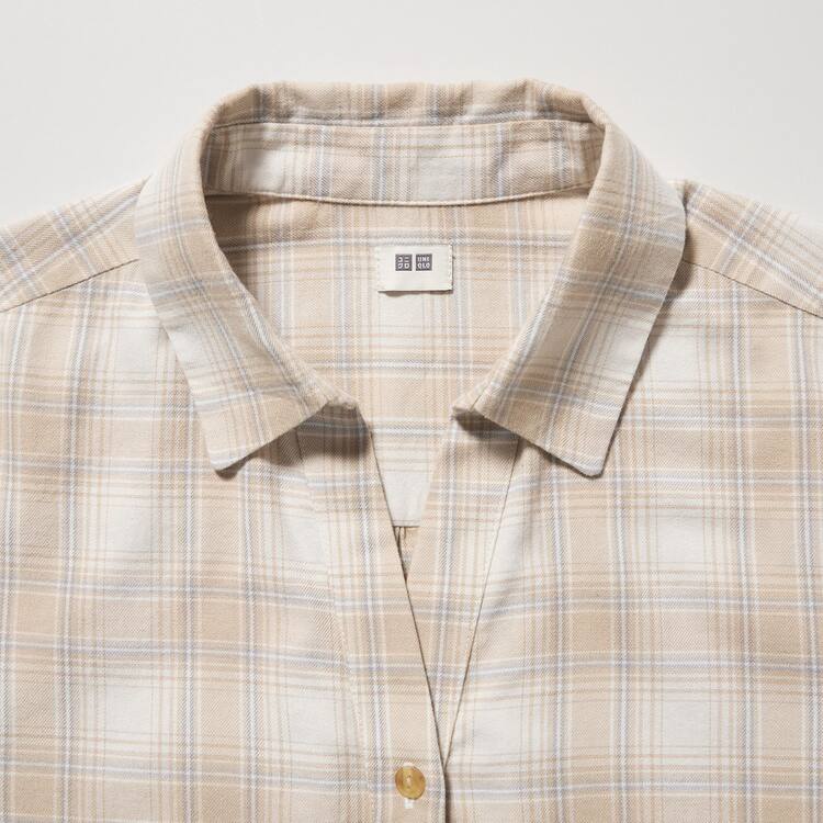 Uniqlo Soft Brushed Checked Long Sleeved Kosele Damske Béžové | CFUZBH-236