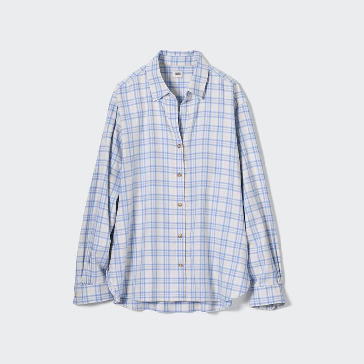 Uniqlo Soft Brushed Checked Long Sleeved Kosele Damske Svetlo Modre | KJWOSM-029