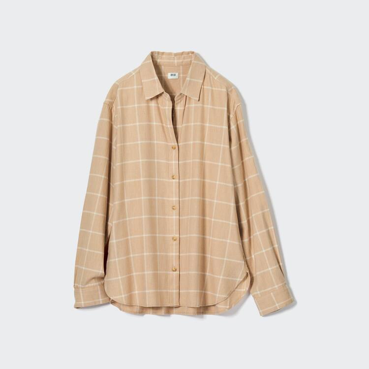 Uniqlo Soft Brushed Checked Long Sleeved Kosele Damske Béžové | LGCHAI-305