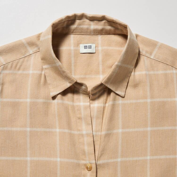 Uniqlo Soft Brushed Checked Long Sleeved Kosele Damske Béžové | LGCHAI-305