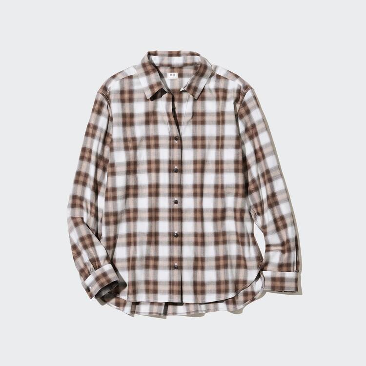 Uniqlo Soft Brushed Checked Long Sleeved Kosele Damske Hnede | NWTMHE-542