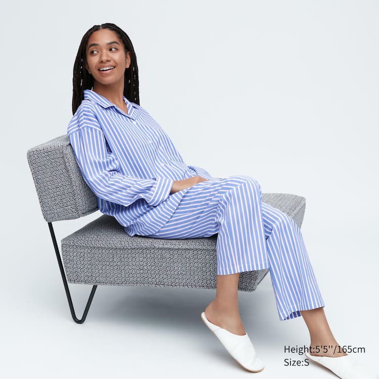 Uniqlo Soft Stretch Pruhované Long Sleeved Loungewear Damske Modre | LGCXKF-318