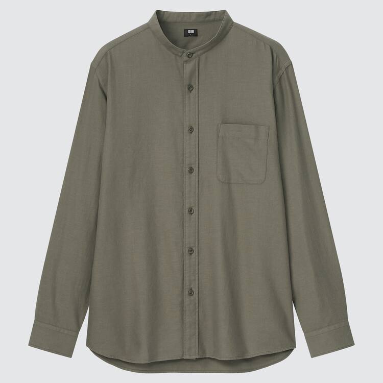 Uniqlo Soft Twill Regular Fit (Grandad Collar) Kosele Panske Olivovo Zelená | MCVORX-497