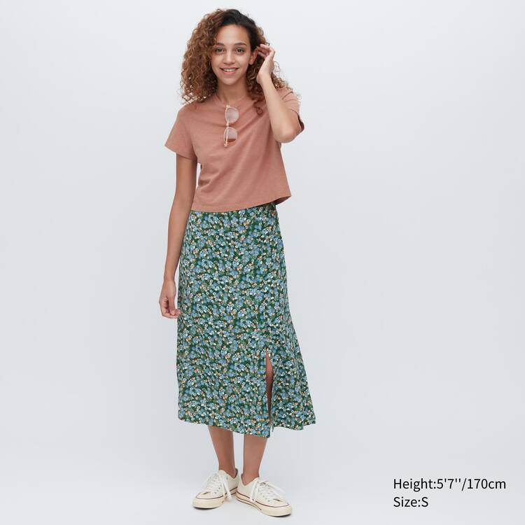 Uniqlo Split Hem Printed Midi Sukne Damske Zelene | DFGUSE-796
