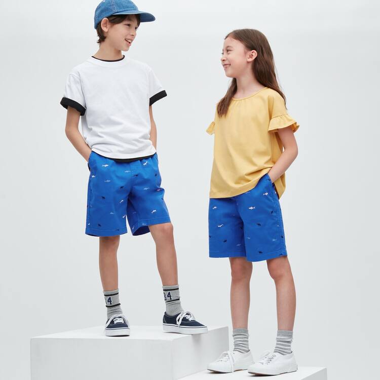 Uniqlo Stretch Printed Easy Sortky Detske Modre | PHQOGY-061