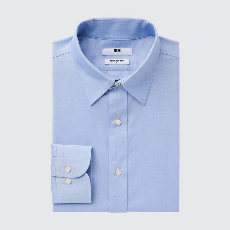 Uniqlo Super Non-iron Slim Fit (2020 Season) Kosele Panske Svetlo Modre | CGLQUJ-657