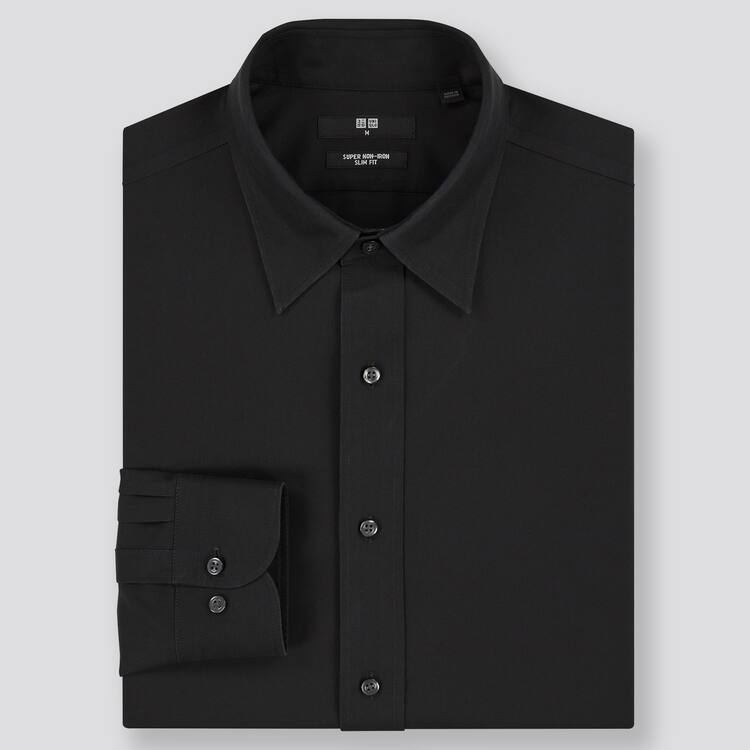 Uniqlo Super Non-iron Slim Fit (2020 Season) Kosele Panske Čierne | IVPGXD-182