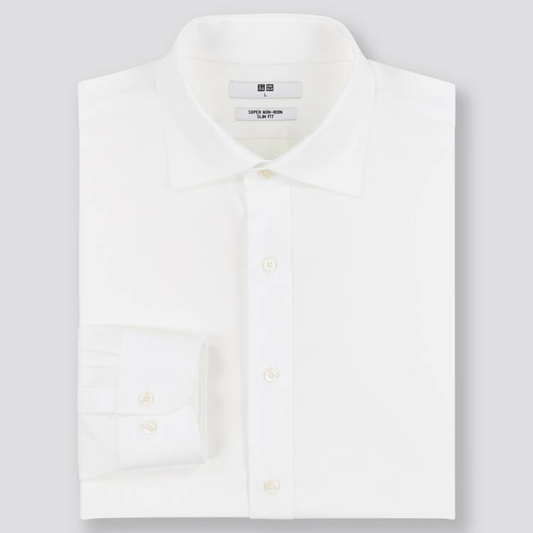 Uniqlo Super Non-iron Slim Fit (Semi-cutaway Collar) (2021 Season) Kosele Panske Biele | BQRHFO-761