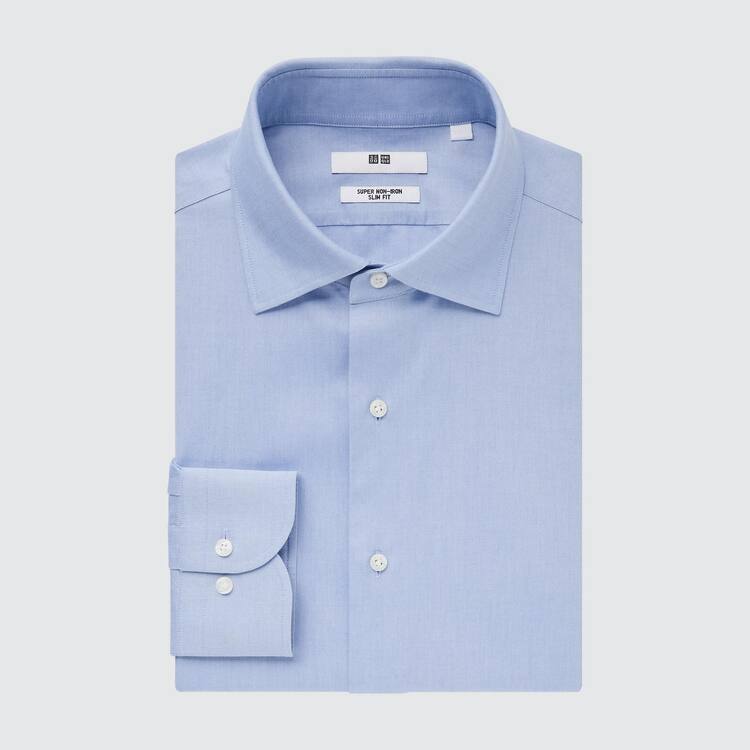 Uniqlo Super Non-iron Slim Fit (Semi-cutaway Collar) Kosele Panske Svetlo Modre | IEKFTB-605
