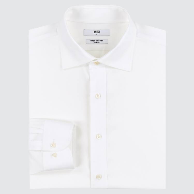 Uniqlo Super Non-iron Slim Fit (Semi-cutaway Collar) (2021 Season) Kosele Panske Biele | ZPSETA-408