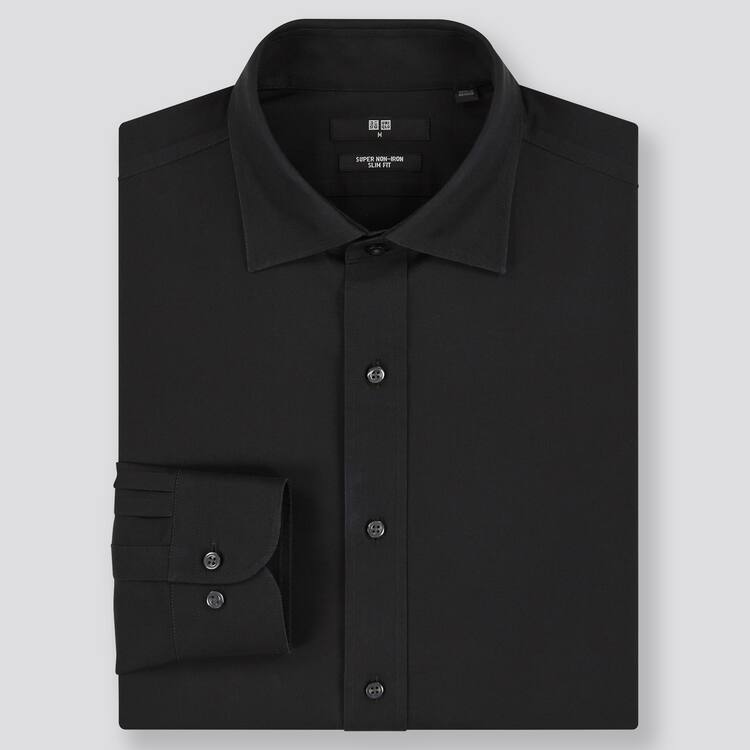 Uniqlo Super Non-iron Slim Fit Semi-cutaway Collar (2020 Season) Kosele Panske Čierne | ASDRLO-615