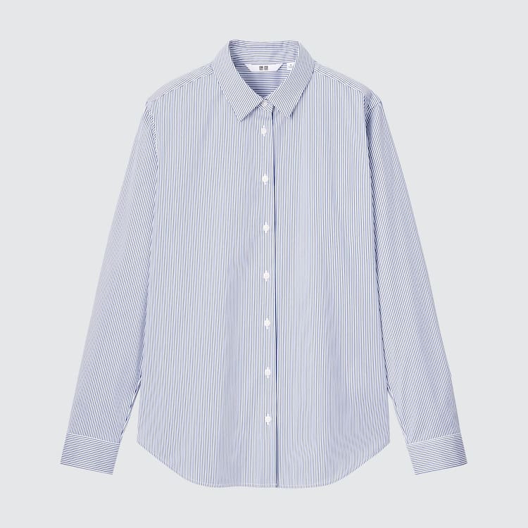 Uniqlo Supima Bavlnene Stretch Broadcloth Pruhované Long Sleeved Kosele Damske Modre | XYRJHO-764