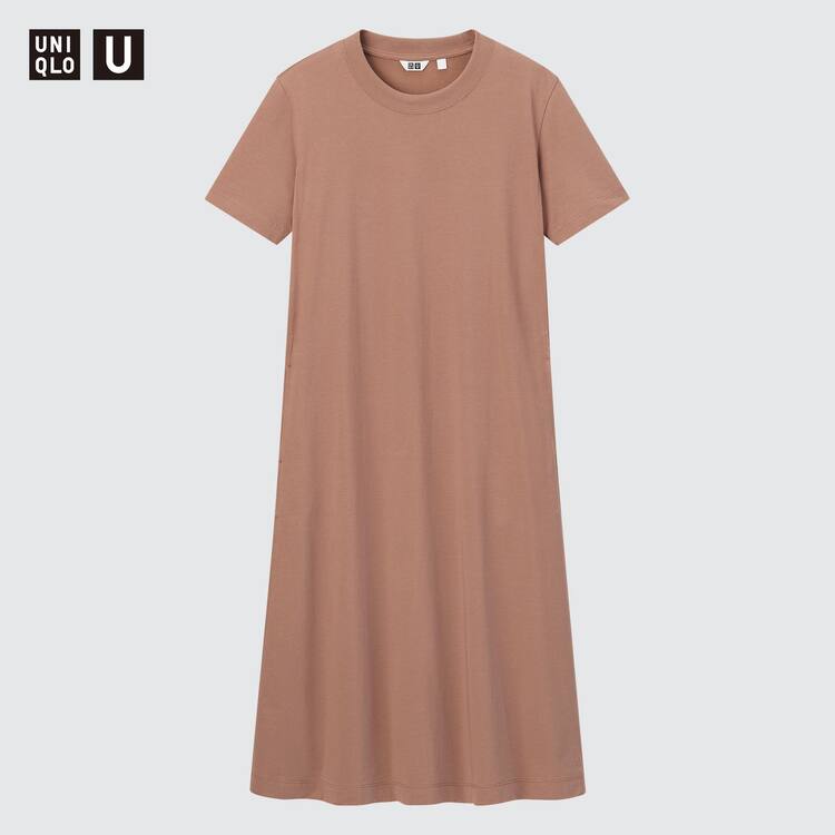 Uniqlo U Airism Bavlnene Kratke Sleeved Longline Flared Saty Damske Ruzove | ELVPWT-268
