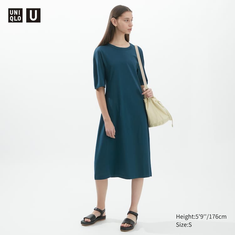 Uniqlo U Airism Bavlnene Kratke Sleeved Saty Damske Modre | YUCFMQ-952
