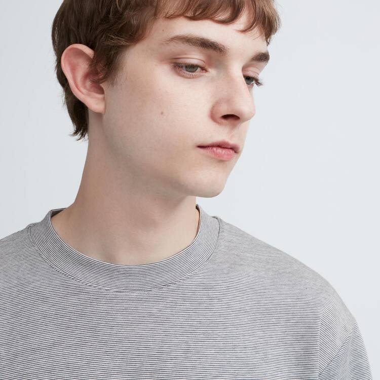 Uniqlo U Airism Bavlnene Pruhované Oversized Crew Neck Half Sleeve Tricko Panske Biele | HFQCUW-942
