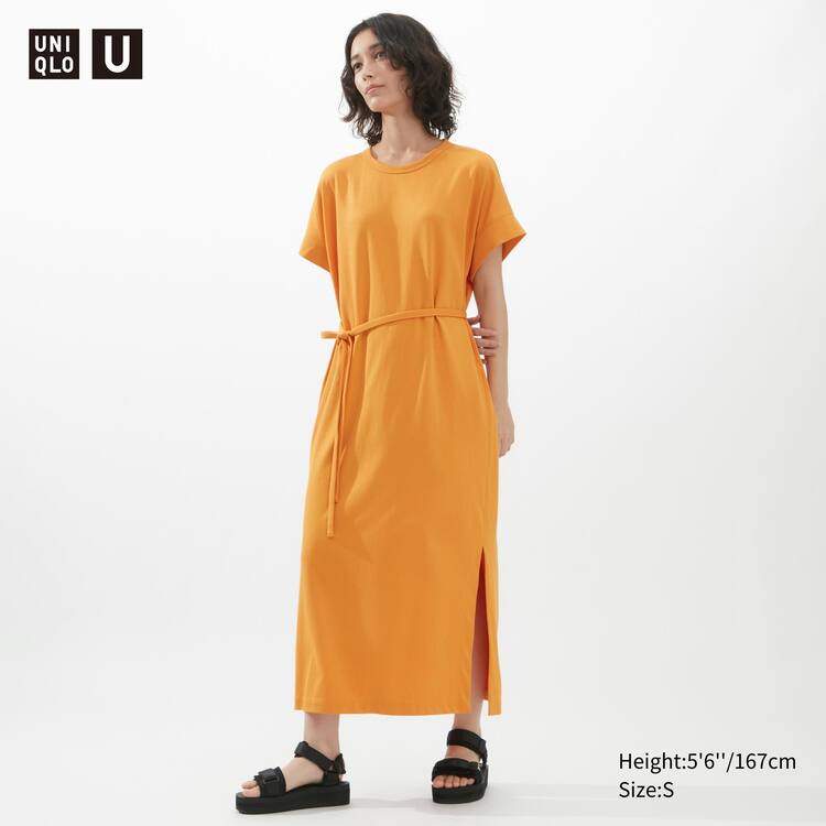Uniqlo U Airism Cottoned Kratke Sleeved Saty Damske Oranžové | NIRSGA-280