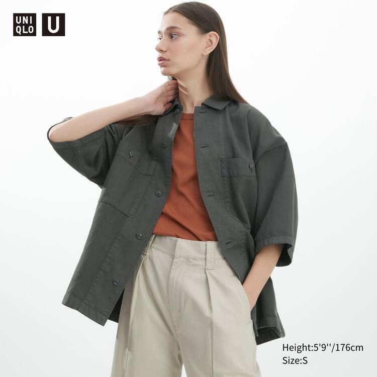 Uniqlo U Oversized Kratke Sleeved Pracovná Kosele Damske Tmavo Siva | LRNIYE-786