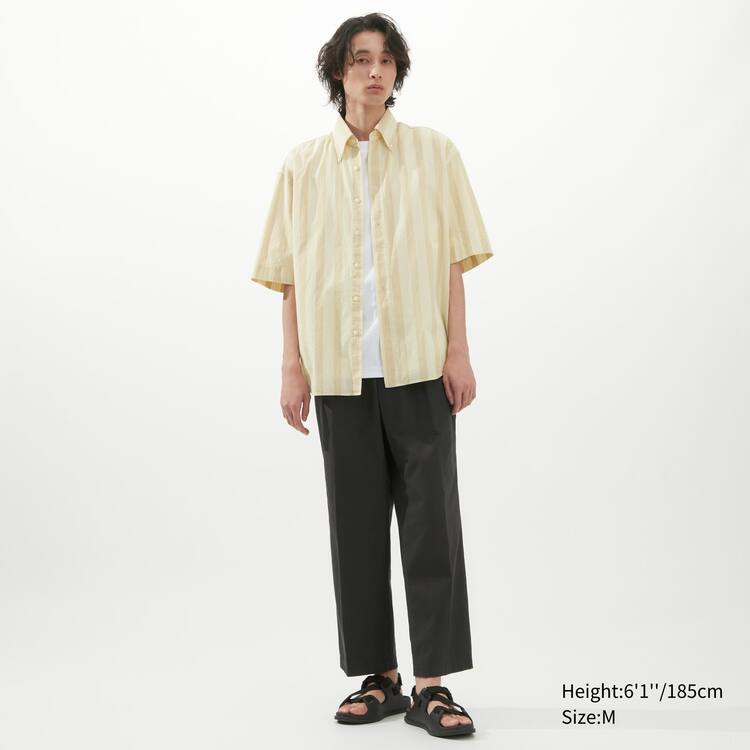 Uniqlo U Seersucker Bežná Pruhované Kratke Sleeved Kosele Panske Krém | NYQOUW-031