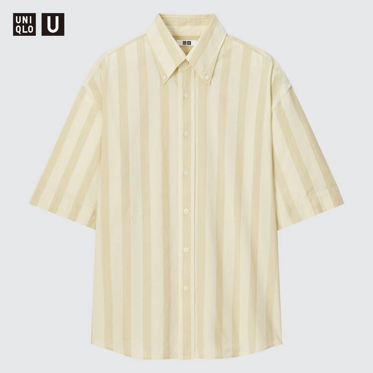 Uniqlo U Seersucker Bežná Pruhované Kratke Sleeved Kosele Panske Krém | NYQOUW-031