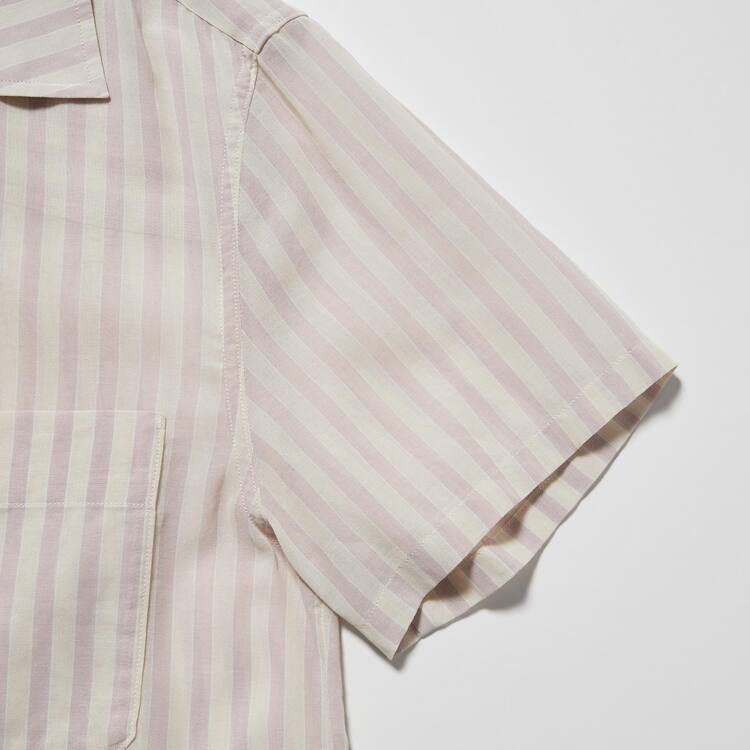 Uniqlo U Sheer Pruhované Kratke Sleeved Kosele Damske Ruzove | ZQMPDK-617