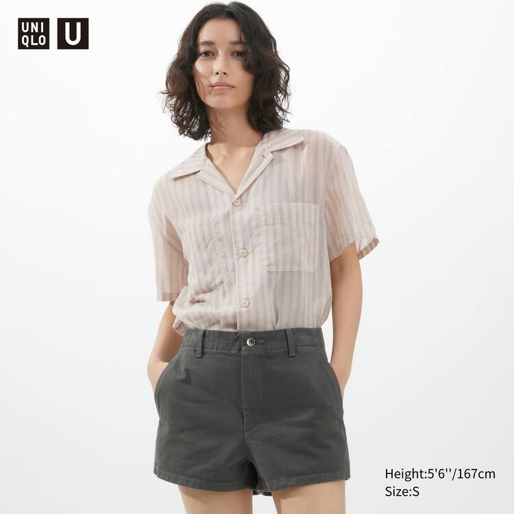 Uniqlo U Sheer Pruhované Kratke Sleeved Kosele Damske Ruzove | ZQMPDK-617