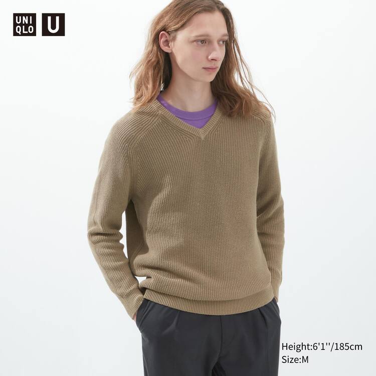 Uniqlo U V Neck Jumpers Panske Hnedožltý | RUNSMI-610