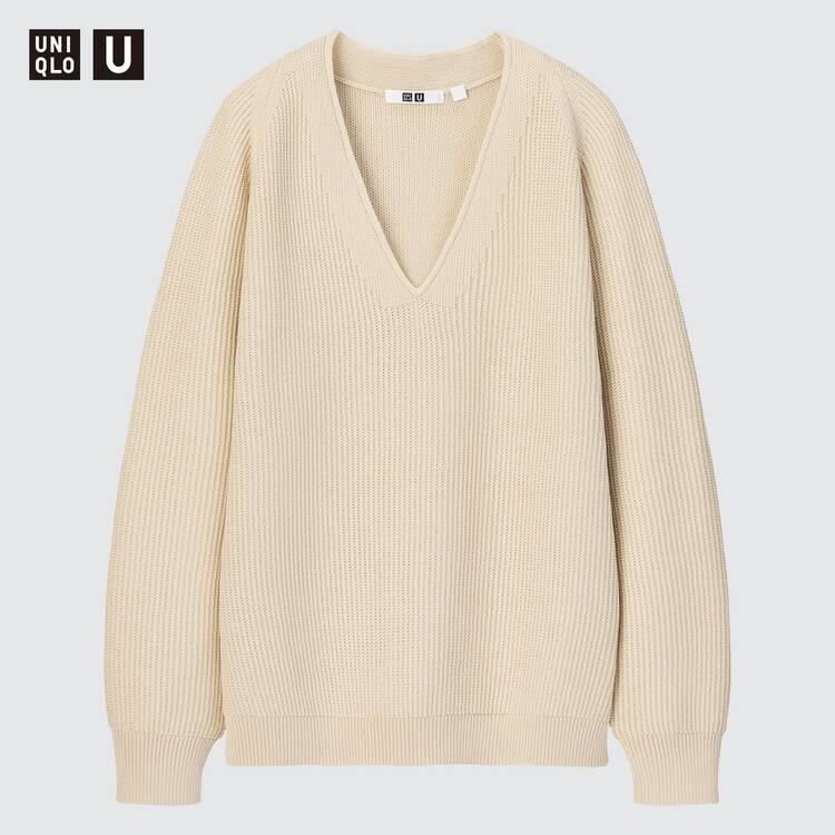 Uniqlo U V Neck Pleteniny Damske Béžové | JFKMYU-985