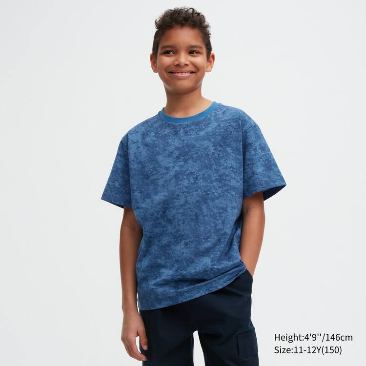 Uniqlo Ultra Stretch Dry-ex Printed Crew Neck Kratke Sleeved Tricko Detske Modre | ZQKTUL-032