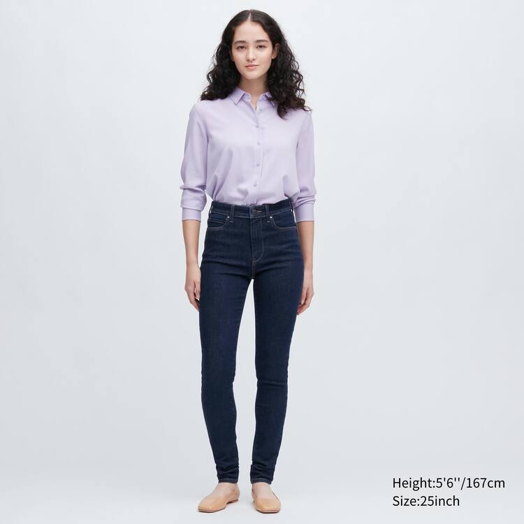Uniqlo Ultra Stretch High Rise Vychudnutý Fit Džínsy Damske Námornícka Modrá | EUWDLH-827