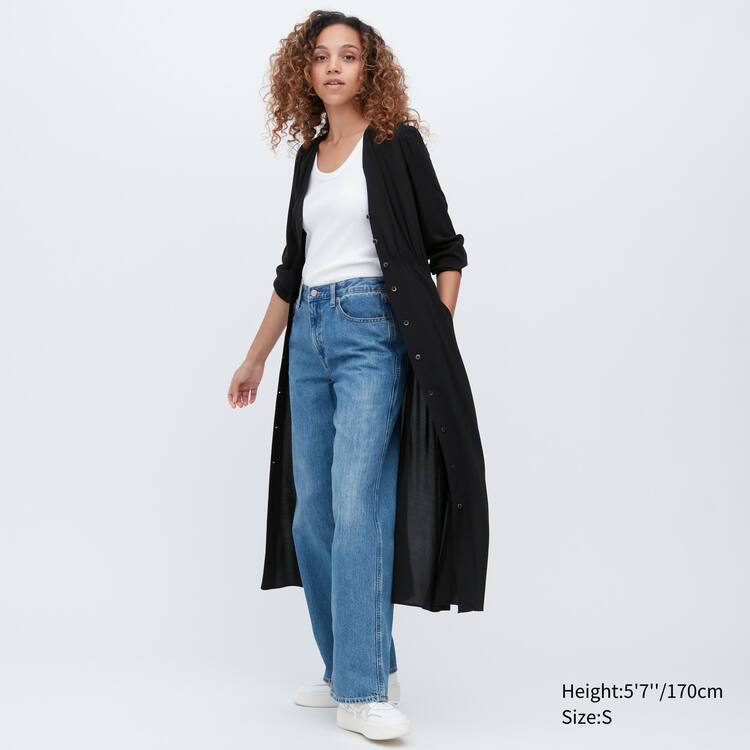 Uniqlo V Neck Flared Long Sleeved Saty Damske Čierne | QAUCZB-469