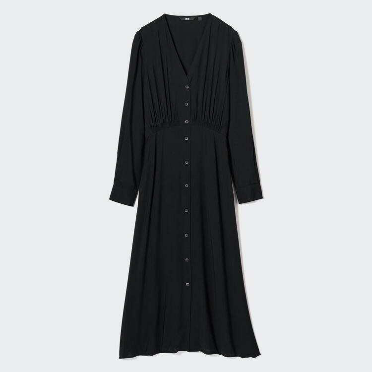 Uniqlo V Neck Flared Long Sleeved Saty Damske Čierne | QAUCZB-469